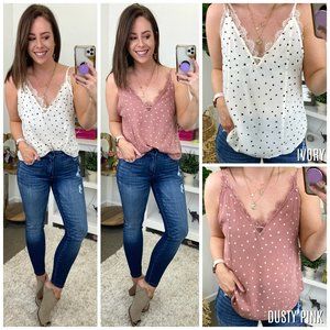 Madison + Mallory Had Me At Hello Polka Dot Lace Top Size Large